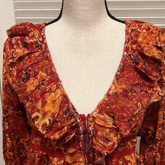 Free People Rudi Ruffle Top in Cherry Combo, Size Small - Picture 6 of 17